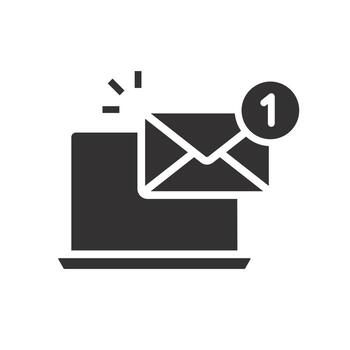 message on the desktop, laptop with mail, notification marketing, information in the pc mailbox, alert email, flat illustration vector