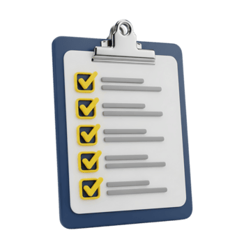 Lista de Verificación completar con amarillo marcas de verificación en portapapeles, asegurando tarea administración éxito y eficiente flujo de trabajo para moderno productividad aumentar png