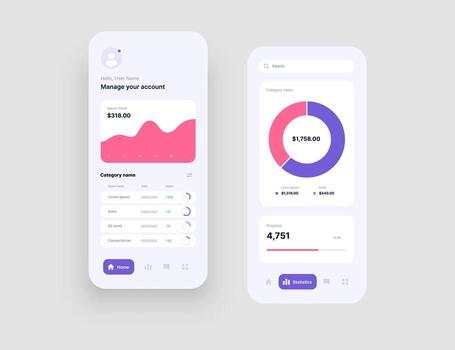 Mobile app interface design with UI and UX elements. Use design for web application or mobile app. vector