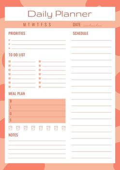 Daily planner page template Organic Blobs design. Vertical simple journal routine organizer vector