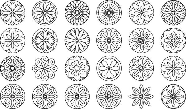 un conjunto de diferente flor diseños en diferente formas vector