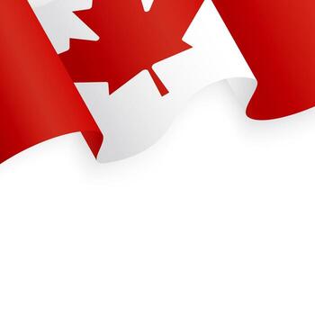 ondulación canadiense bandera con rojo arce hoja en blanco antecedentes. sitio para texto. 3d ilustración con curvo tela textura. antecedentes para social medios de comunicación y bandera diseño. vector