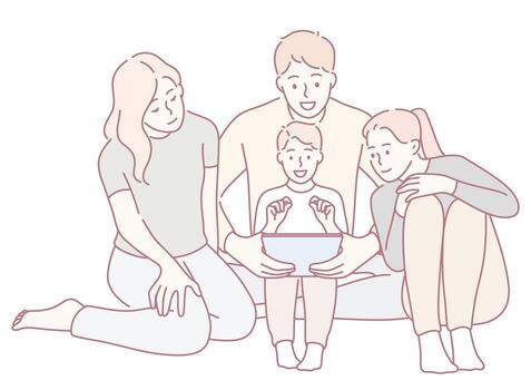 A Family Having Fun and Enjoying Quality Time Together While Engaging with a Tablet vector