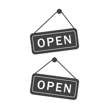 Set of open hanging signboard icon isolated flat style design. vector