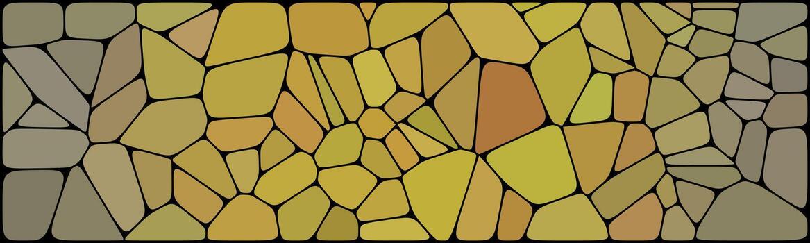 Abstract mosaic pattern with irregular stone-like shapes in warm yellow and brown tones, outlined in black, creating a textured and artistic design. vector