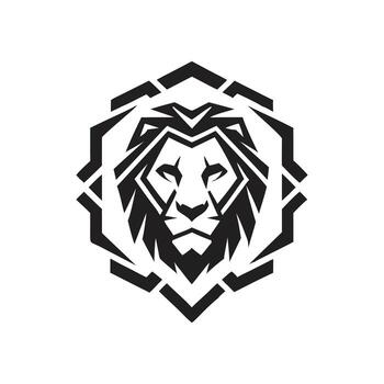 Abstract Geometric Black Lion Head Emblem with Hexagonal Frame face vector