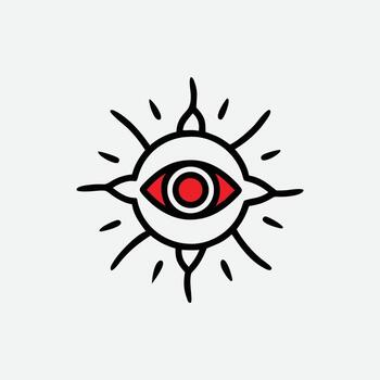 Abstract Eye Symbol with Red Iris and Rays on White Background vision sight vector