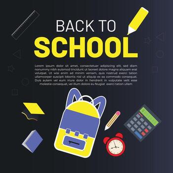 Playful back to school promotion template with doodle-style icons, textured paper background, with pencil, cap,alarm clock, horizontal layout for website banners, flyers, and retail advertisements. vector