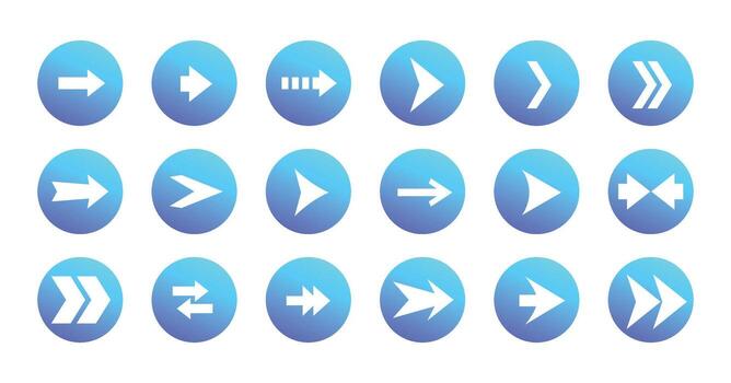 Set of white arrow contained in a circle with gradient, arrows collections vector
