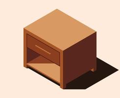 Isometric bedside table. Isometric nightstand. Wooden bedside table. Isometric bedroom furniture. Isometric home furniture. vector