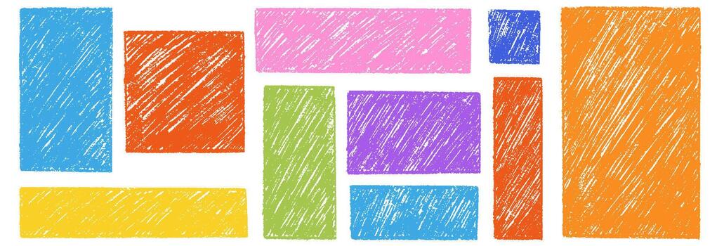 Chalk pencil frames doodle set. Crayon square and rectangle text boxes. kids color borders in sketch style, rectangular and square shapes, grunge texture. Memo stickers, notes,. illustration vector