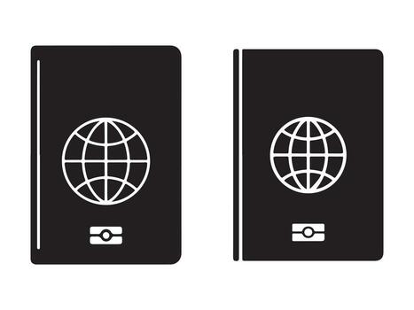 two passport books with a globe and a camera vector
