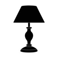 Classic Bedside Lamp Silhouette with Simple Outline Isolated on White Background vector