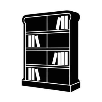 Spacious Bookshelf Silhouette with Bold Outline Design Isolated on White Background vector