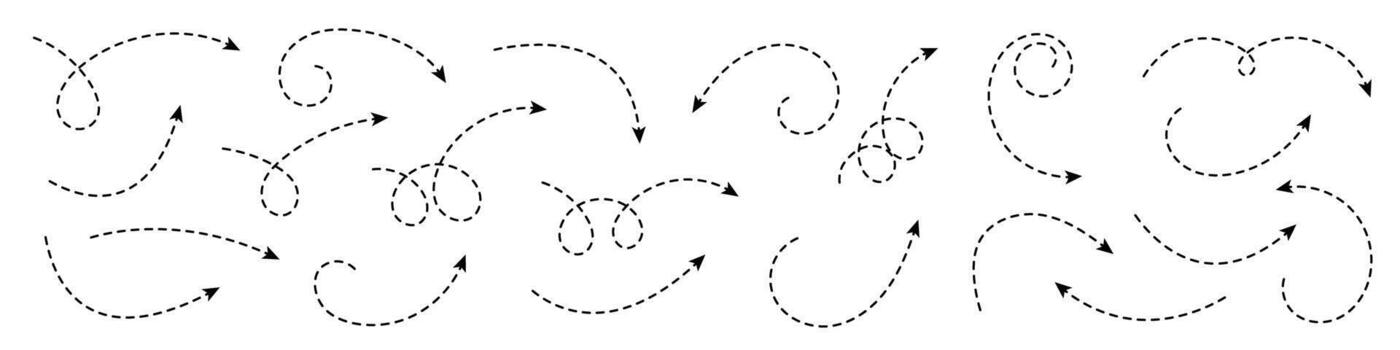conjunto de curvo flechas con rayado líneas. rayado curvo flechas recopilación. vector