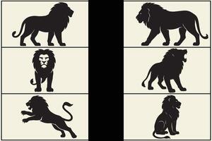 Six editable lion silhouettes in various poses vector