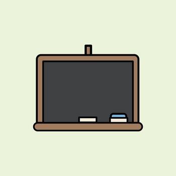 Illustration of a chalkboard with a wooden frame and eraser, symbolizing teaching and learning activities in a school or classroom. vector