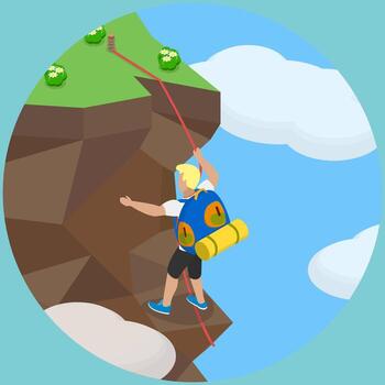 Climber balancing on a cliff edge vector