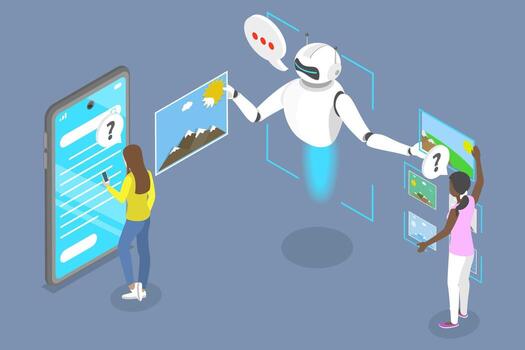 3d isométrica plano ilustración de ai rápido ingeniero, artificial inteligencia vector