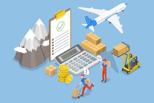Logistics management with airplane and calculator vector