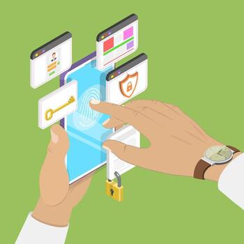 Mobile fingerprint authentication concept vector