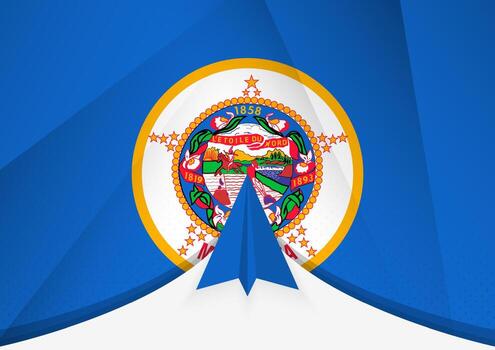 Minnesota Flag with Abstract Paper Airplane Design, National Flag in a geometric folded paper style. vector