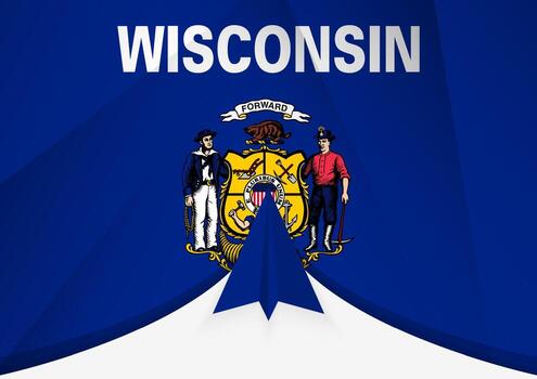 Wisconsin Flag with Abstract Paper Airplane Design, National Flag in a geometric folded paper style. vector