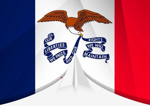 Iowa Flag with Abstract Paper Airplane Design, National Flag in a geometric folded paper style. vector