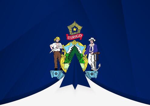 Maine Flag with Abstract Paper Airplane Design, National Flag in a geometric folded paper style. vector