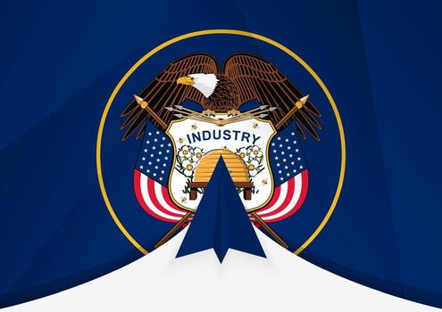 Utah Flag with Abstract Paper Airplane Design, National Flag in a geometric folded paper style. vector