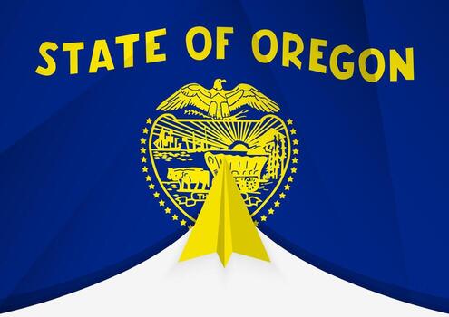 Oregon Flag with Abstract Paper Airplane Design, National Flag in a geometric folded paper style. vector