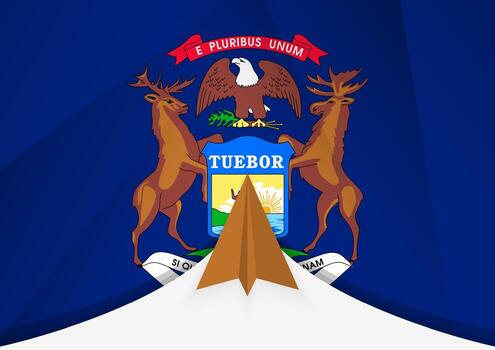 Michigan Flag with Abstract Paper Airplane Design, National Flag in a geometric folded paper style. vector