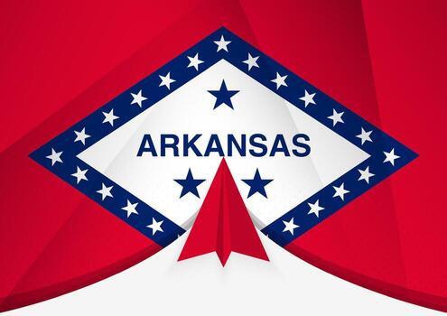Arkansas Flag with Abstract Paper Airplane Design, National Flag in a geometric folded paper style. vector