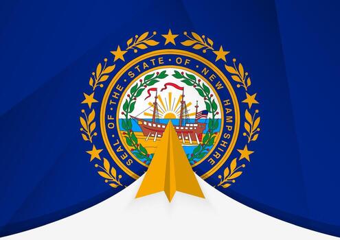 New Hampshire Flag with Abstract Paper Airplane Design, National Flag in a geometric folded paper style. vector