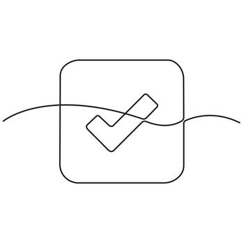 One continuous line drawing of a checkmark inside a checkbox, a minimalist icon for tasks, approval, completion, and validation. vector
