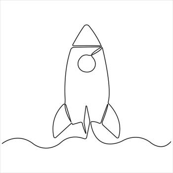 Minimalist One Line Rocket Drawing Symbolizing Startup Launch, Innovation, Success, Space Exploration, and Business Growth Concept Art vector