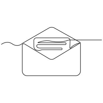 Minimal One Line Drawing of Open Envelope with Letter Inside, Symbolizing Email, Communication, Message, Contact, Mailing, and Connection. vector