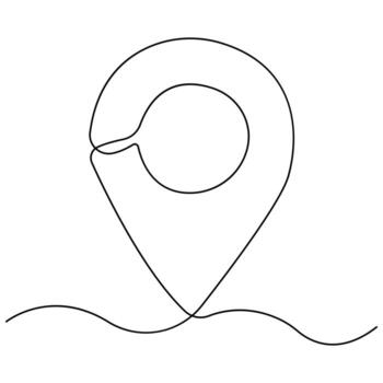 Minimal continuous line drawing of map location pin icon, navigation GPS symbol, travel destination illustration design art. vector