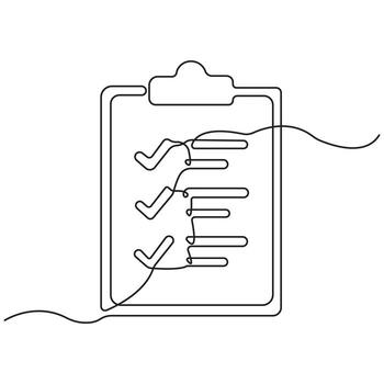 Minimal One Line Drawing of Checklist on Clipboard, Symbolizing Task Management, Productivity, Organization, Planning, and Business Efficiency. vector