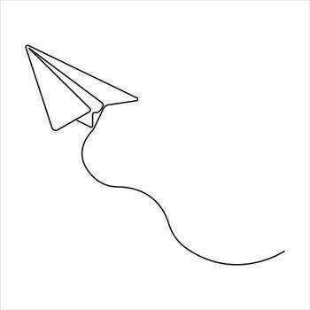 Minimal One Line Drawing of Paper Airplane, Simple Travel and Communication Icon for Freedom, Creativity, Flight vector