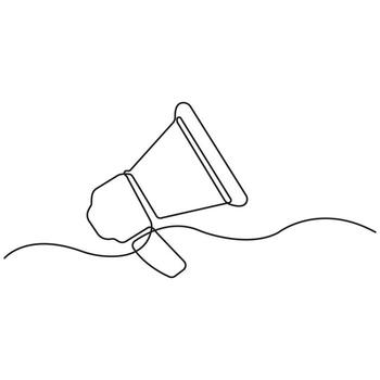 Minimal One Line Drawing of Megaphone Icon, Simple Communication, Marketing, Announcement, and Promotion Symbol for Business Design Use. vector