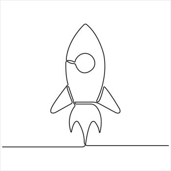 Minimal One Line Drawing of Rocket Launching, Space Shuttle Icon in Black and White Continuous Line Art Illustration. vector