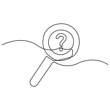 Minimal One Line Drawing of Magnifying Glass with Question Mark, Search Icon Concept in Black and White Line Art. vector