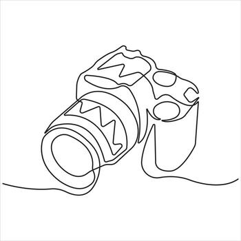 One Line Drawing of Digital Camera with Lens, Minimalist Photography Icon for Creative Projects, Media, and Design Concepts. vector
