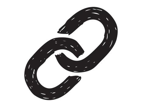 Black silhouette of abstract broken chain link, isolated on white background. concept of connection, strength, weakness, freedom, icon, logo, design element, Hand drawn style vector