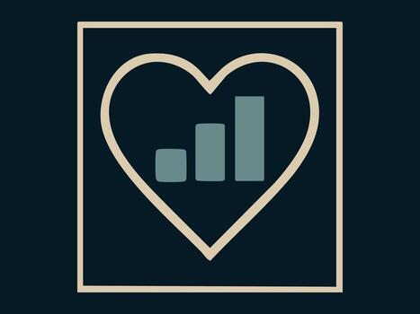 icono de un corazón con bar grafico adentro, aislado en oscuro antecedentes. concepto de Estadísticas, datos análisis, amor para analítica, negocio crecimiento, financiero conocimiento, latido del corazón. vector