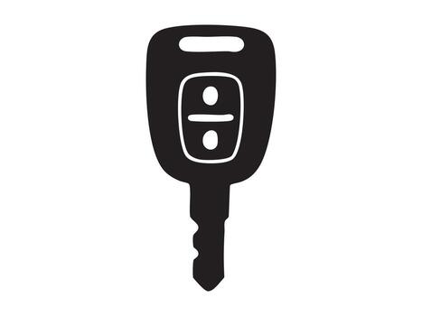 Black silhouette of car key, isolated on white background. concept of vehicle, security, automobile accessory, transportation, ignition key, icon, logo, design element vector