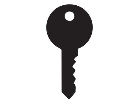 Black silhouette of key, isolated on white background. concept of icon, logo, security, access, lock, door key, personal belongings, home, design element, keychain vector