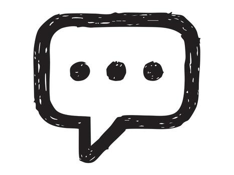 Hand-drawn black speech bubble icon with three dots, illustration on white background. concept of communication, conversation, messaging, dialogue, graphic design, symbol, isolated. vector
