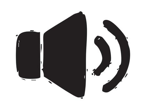 Black silhouette of speaker volume icon with sound waves, isolated on white background. concept of audio, sound, music, speaker, broadcast, symbol, design element, Hand drawn style vector